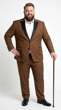 Men’s Light Brown Vested Piece Suit – Elegant Formal Suit with Contrast Lapel for Wedding, Party