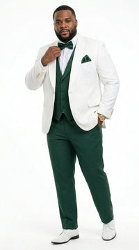 Men’s White and Hunter Green 3 Piece Suit – Elegant Formal Suit with Vest, Wedding Tuxedo Suit for Prom and Party Wear