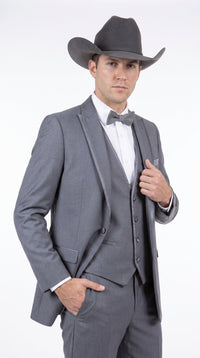 Men's Medium Grey Western 3-Piece Tuxedo Suit with Vest – Cowboy Style Formal Country Outfit