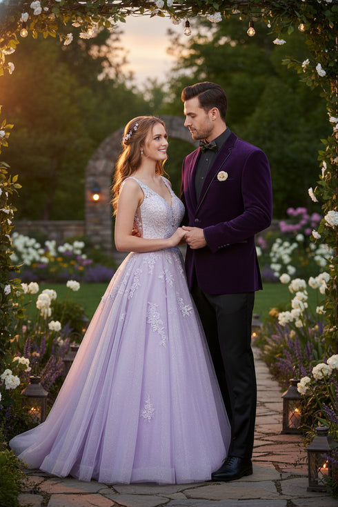 Men’s Purple Velvet Blazer – Luxury Slim Fit Formal Jacket with Black Satin Trim Tuxedo Dinner Jacket