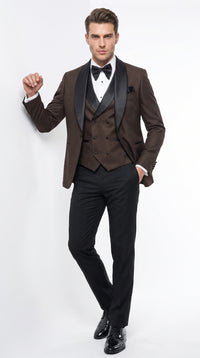 Men’s Chocolate Brown Tuxedo Suit – 3 Piece Shawl Lapel Wedding, Prom and Formal Dinner Tuxedo