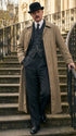 Men's Beige Cotton Trench Coat Suit Package – Classic Long Overcoat