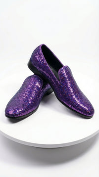 Mens Purple Sequin Dress Shoes Slip on – Luxury Slip On Formal Loafers Wedding Prom Party Designer Footwear