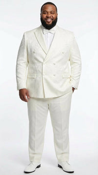 Men’s Ivory Double Breasted Tuxedo Dinner Jacket – Textured Blazer Paisley Texture Pattern in Off White Cream Color + Bowtie