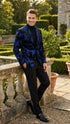 Men’s Black and Royal Blue Patterned Blazer – Paisley Floral Sport Coat Prom Jacket