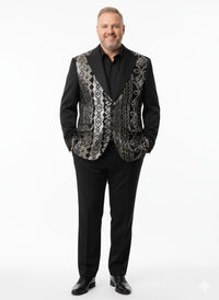 Mens Black and White and Silver Sequin Embroidered Blazer – Luxury Designer Party Wear with Geometric Detailing