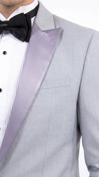 Men’s Silver Grey Dinner Jacket with Black Pants – Formal Wedding Prom Tuxedo Blazer Outfit Suit