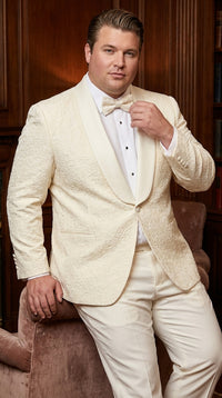 Men’s Ivory Off White Jacquard Dinner Jacket – Cream Tuxedo Blazer for Weddings & Formal Events + Bowtie included