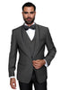 3-Piece Tailored Fit Wool Suit with Bow Tie and Flat Front Pants - Charcoal