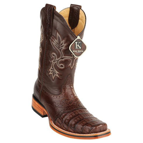 Men's King Exotic Snip Toe Caiman Belly Boots Handcrafted Brown (48178207)