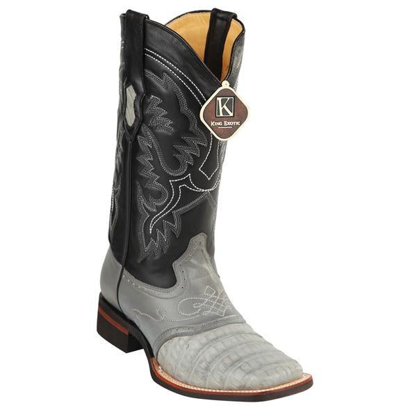Men's King Exotic Python Boots Rubber Sole & Saddle Vamp Square Toe Gray (48165709)