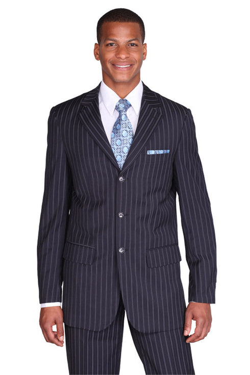 Mens Classic Fit 3 Button 2PC Pinstripe Suit inNavy