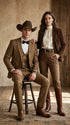 Men’s Light Brown Western 3-Piece Suit – Cowboy Wedding Suit with Vest British Khaki Bronze Color