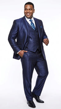 Men's Shiny Navy Blue Sateen 3-Piece Suit – Elegant Wedding, Prom Dress Suit with Matching Vest and Pants Slim Fitted