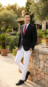 Men’s Solid Black Two Button Suit Jacket Blazer With White Pants | Black Blazer Sport Coat