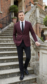 Men’s Burgundy Pinstripe Blazer – Classic Tailored Formal Jacket for Business, Office and Evening Wear