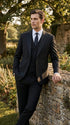 Vitali Mens Black Tone on Tone Shadow Stripe Vested Suit Set – 3 Piece Modern Fit Pinstripe Two Buttons