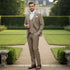 Men’s Beige Pinstripe Three-Piece Suit – Classic Fit Formal Suit with Vest and Flat-Front Pants in Tan Stripe By Rossiman