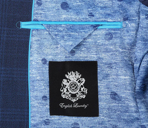 English Laundry 2-Piece Blue Plaid Wool Blend Slim Fit Dress Suit
