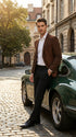 Men’s Zacchi Brown Textured Blazer – Classic Single Button Sport Coat with Notch Lapel Formal Jacket