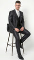 Men’s Black Three Piece Suit – Modern Fit 3PC Formal Suit with Vest for Wedding, Prom and Business Events Sharkskin Shiny Fabric