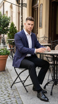 Men’s Big and Tall Navy Blue with Burgundy Plaid Jacket and Sport Coat – Wool Blazer