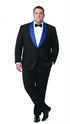 Men’s Black Tuxedo with Royal Blue Shawl Lapel | Modern Formal Dinner Jacket Suit + Pants for Weddings, Proms