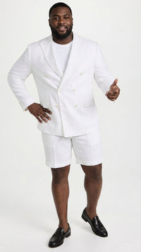 Men’s White Summer Suit with Shorts, 2 Piece Linen Style Wedding Beach Short Suit Set double breasted style
