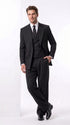 Tiglio Rosso Men’s Black Super 150’s Italian Wool 3-Piece Suit – Double-Breasted Jacket, Vest and Wide-Leg Pleated Pants