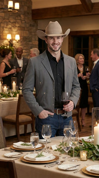 Mens Charcoal Gray Western Blazer – Cowboy Style Casual Jacket Classic Country Western Sport Coat