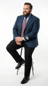 Mens Light Blue Tweed Blazer Sport Coat – Classic Herringbone Jacket Formal Business Casual Smart Outerwear in indigo cobalt blue