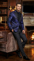 Mens Royal Blue Paisley Jacquard Blazer – Luxury Pattern Tuxedo Dinner Jacket with Black Satin Lapel for Wedding, Prom With Bowtie