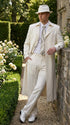 Men’s Ivory Cream Off White Full Length Zoot Suit – Vintage Gangster Style Long Coat Formal Suit