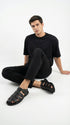 Mens Black Leather Sandals – Buckle Strap Casual Summer Shoes Breathable Open Toe Comfort Footwear