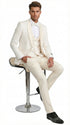 Men’s Ivory Paisley Tuxedo Suit 3 Piece – One Button Vested Satin Formal Suit for Wedding in Off white Cream Color