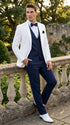 Men’s White and Navy blue tuxedo 3 Piece Suit – Classic White Blazer with Navy Vest and Pants for Wedding, Party + Bowtie
