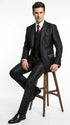 Men’s Black Shiny 3 Piece Tuxedo Groom Suit, Formal Vest Suit for Weddings, Prom, Black Tie Events, Black Lapel