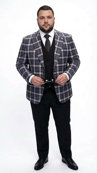 Men’s Big and Tall Charcoal Gray and Black Plaid Blazer – Grey Checker Windowpane Sport Coat