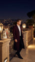 Men’s Burgundy Long Coat – Classic Fit Wool Blend Overcoat - Topcoat Full length