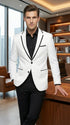 Men’s White Disco Blazer 70s Era Costume Jacket – Black Trim Retro Party Blazer, Vintage Dance Outfit, Stylish Evening Themed Wear