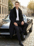 Men’s Black Long Overcoat with Faux Fur Collar, Full Length Winter Topcoat for Formal and Business Wear
