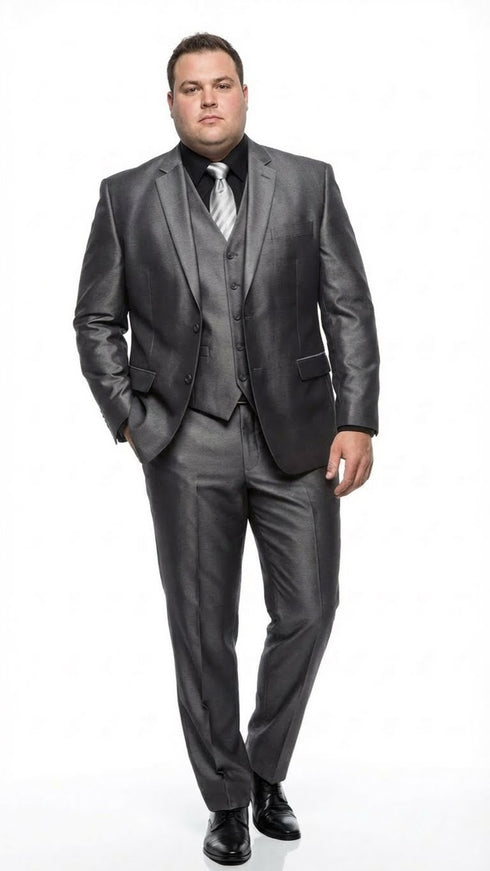 Mens Charcoal Gray Suit With Sheen - | Shiny Texture Fabric Three Piece Wedding and Party Business