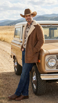 Men’s Brown Western Faux Suede Blazer Coat – Cowboy Style Long Jacket for Wedding, Party and Special Events