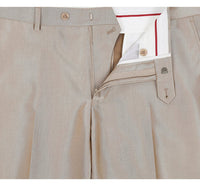 Mens Basic Two Button Slim Fit Suit with Optional Vest in Shiny Champagne Tan Sharkskin