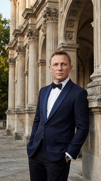 Men’s Navy James Bond Tuxedo Dinner Jacket – Satin Shawl Lapel Wedding, Prom and Black-Tie Blazer