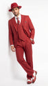 Men’s Red & White Pinstripe 3-Piece Suit by Mazari – Peak Lapel Classic Fit Gangster Suit with Pleated Pants