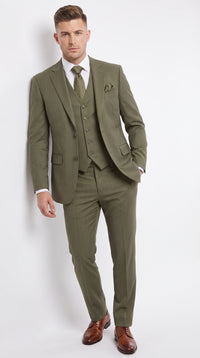 Men’s Olive Green Tone-on-Tone Shadow Pinstripe 3 Piece Suit – Modern Formal Suit with Vest Shadow Stripe