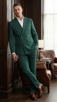 Vitali Brand Men’s Emerald Green Double Breasted Suit – Modern Fit Side Vented