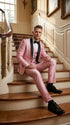 Men’s Blush Pink Shiny 3 Piece Suit with Black Shawl Lapel | Light Pink Prom Suit Sharkskin Fabric - Ultra Slim Fit