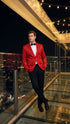 Men’s Red Paisley Velvet Blazer - Christmas new year Sport Coat Jacket - Prom 2026 Collection